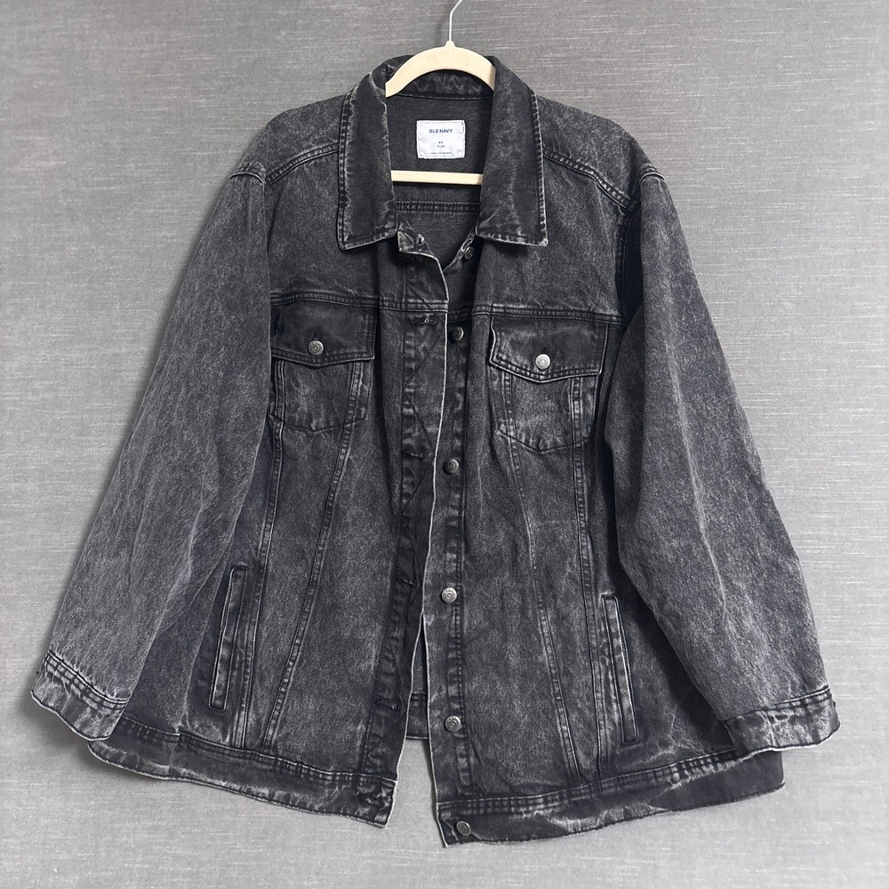 Old Navy Denim Jacket 4X Plus Black Cotton Acid Wash Jean Trucker Casual Layer